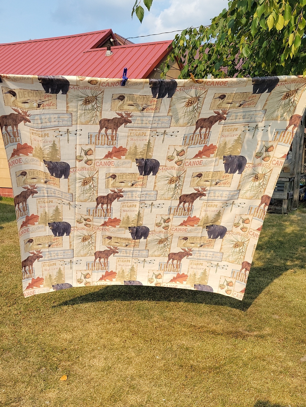Bacova Nature Themed Mountain Lodge Shower Curtain Moose Bears Pine Trees.
